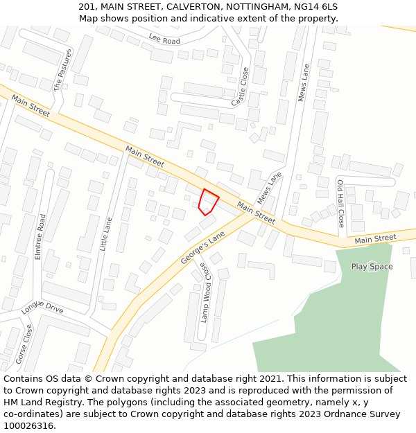 201, MAIN STREET, CALVERTON, NOTTINGHAM, NG14 6LS: Location map and indicative extent of plot