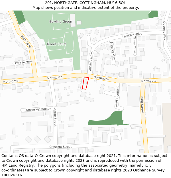 201, NORTHGATE, COTTINGHAM, HU16 5QL: Location map and indicative extent of plot