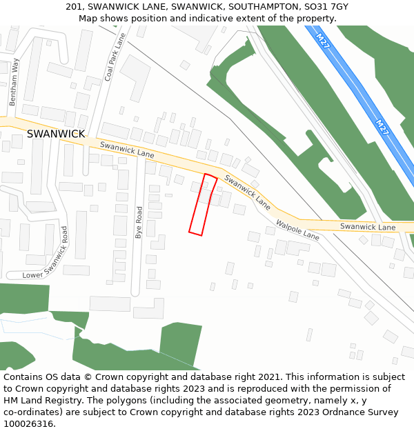 201, SWANWICK LANE, SWANWICK, SOUTHAMPTON, SO31 7GY: Location map and indicative extent of plot