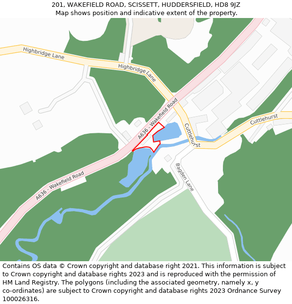 201, WAKEFIELD ROAD, SCISSETT, HUDDERSFIELD, HD8 9JZ: Location map and indicative extent of plot