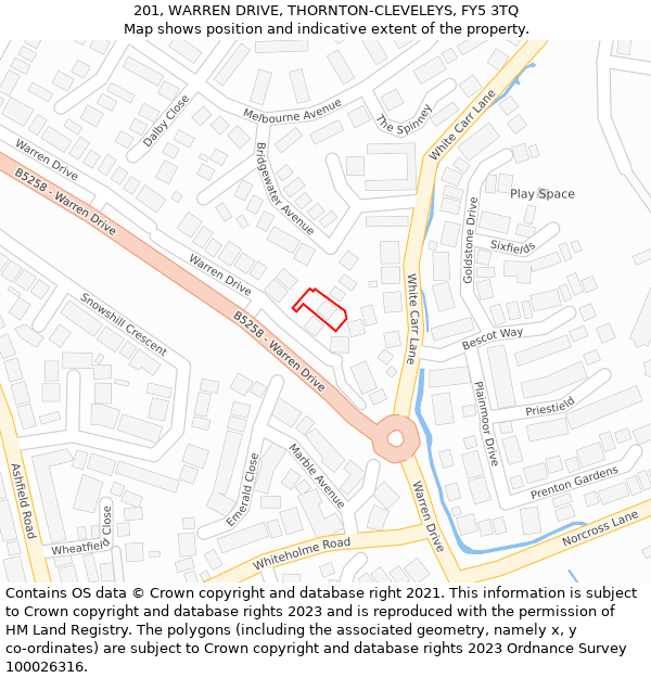 201, WARREN DRIVE, THORNTON-CLEVELEYS, FY5 3TQ: Location map and indicative extent of plot