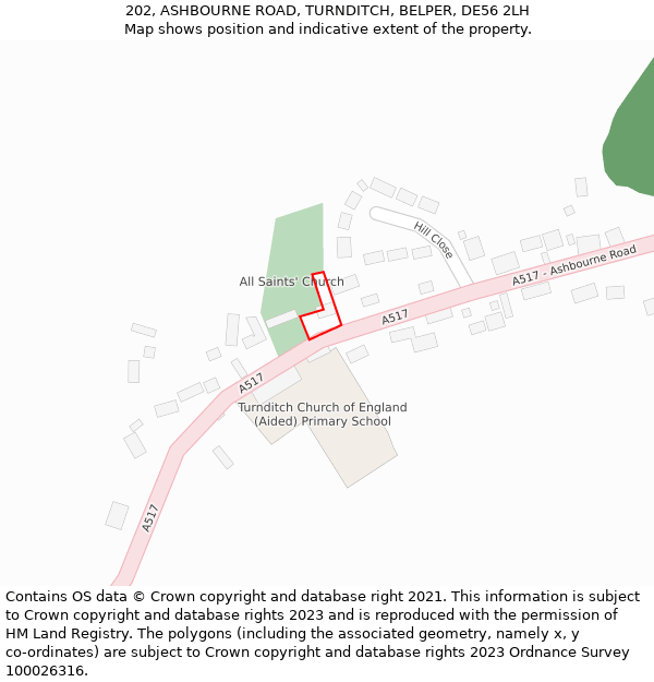 202, ASHBOURNE ROAD, TURNDITCH, BELPER, DE56 2LH: Location map and indicative extent of plot