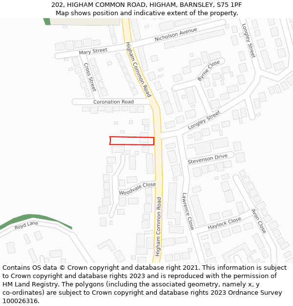 202, HIGHAM COMMON ROAD, HIGHAM, BARNSLEY, S75 1PF: Location map and indicative extent of plot