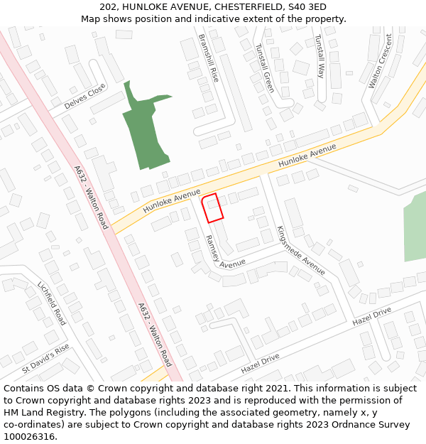 202, HUNLOKE AVENUE, CHESTERFIELD, S40 3ED: Location map and indicative extent of plot