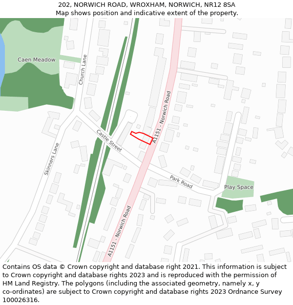 202, NORWICH ROAD, WROXHAM, NORWICH, NR12 8SA: Location map and indicative extent of plot