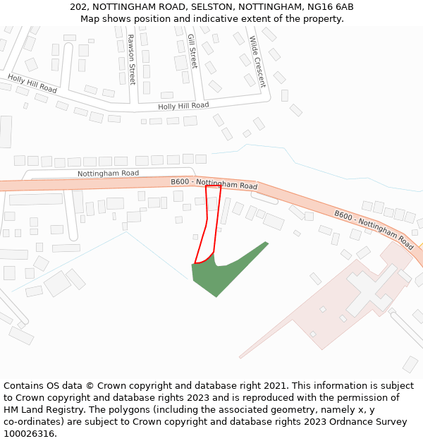 202, NOTTINGHAM ROAD, SELSTON, NOTTINGHAM, NG16 6AB: Location map and indicative extent of plot