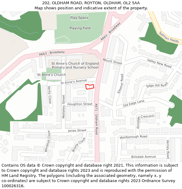 202, OLDHAM ROAD, ROYTON, OLDHAM, OL2 5AA: Location map and indicative extent of plot