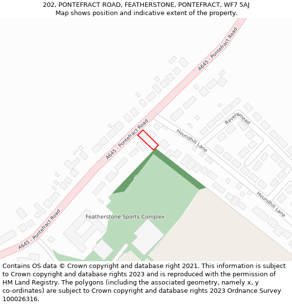 202, PONTEFRACT ROAD, FEATHERSTONE, PONTEFRACT, WF7 5AJ: Location map and indicative extent of plot