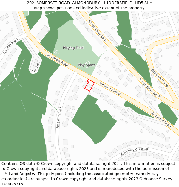 202, SOMERSET ROAD, ALMONDBURY, HUDDERSFIELD, HD5 8HY: Location map and indicative extent of plot