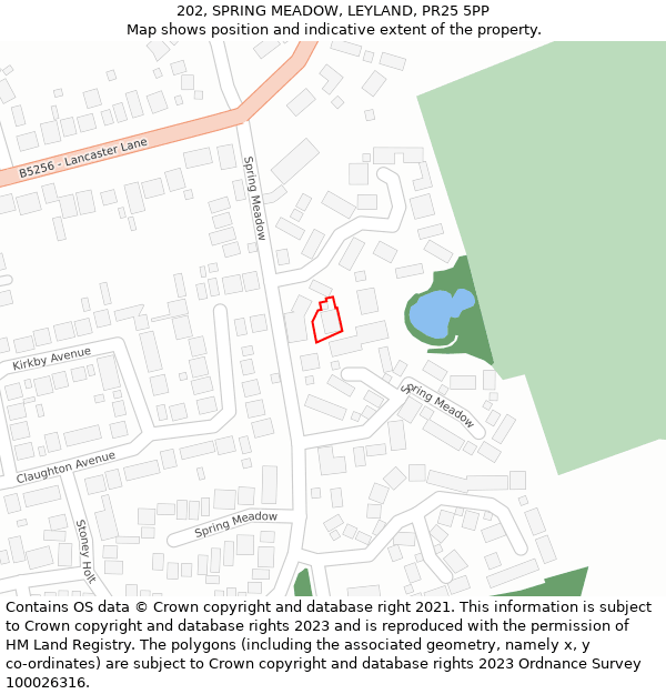 202, SPRING MEADOW, LEYLAND, PR25 5PP: Location map and indicative extent of plot