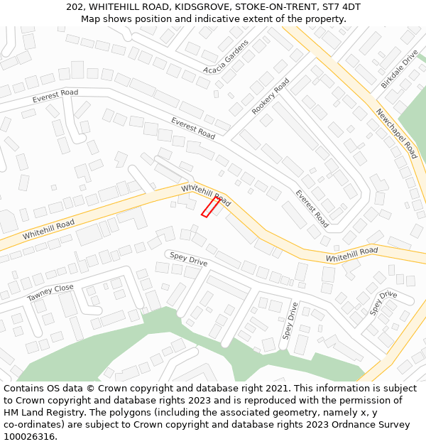 202, WHITEHILL ROAD, KIDSGROVE, STOKE-ON-TRENT, ST7 4DT: Location map and indicative extent of plot