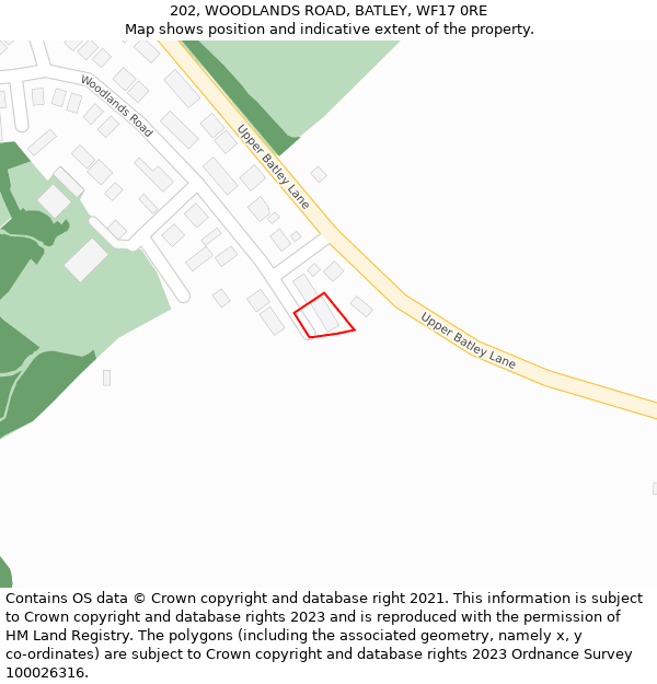 202, WOODLANDS ROAD, BATLEY, WF17 0RE: Location map and indicative extent of plot