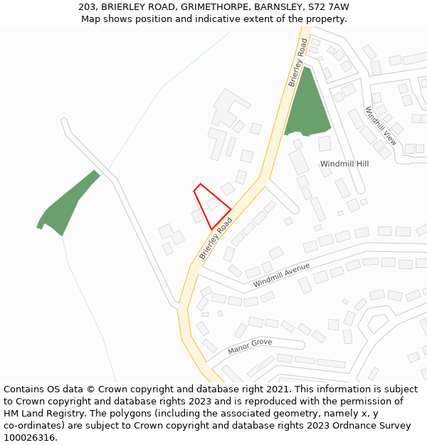 203, BRIERLEY ROAD, GRIMETHORPE, BARNSLEY, S72 7AW: Location map and indicative extent of plot