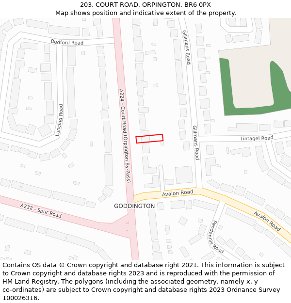 203, COURT ROAD, ORPINGTON, BR6 0PX: Location map and indicative extent of plot