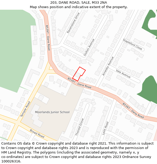203, DANE ROAD, SALE, M33 2NA: Location map and indicative extent of plot