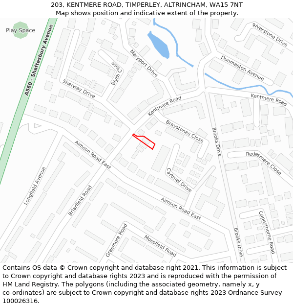 203, KENTMERE ROAD, TIMPERLEY, ALTRINCHAM, WA15 7NT: Location map and indicative extent of plot