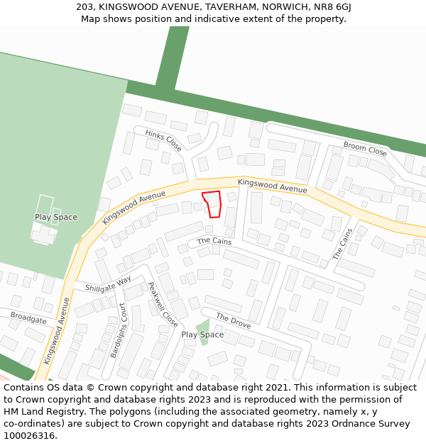 203, KINGSWOOD AVENUE, TAVERHAM, NORWICH, NR8 6GJ: Location map and indicative extent of plot