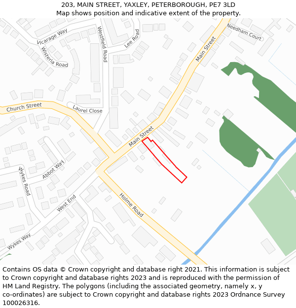 203, MAIN STREET, YAXLEY, PETERBOROUGH, PE7 3LD: Location map and indicative extent of plot