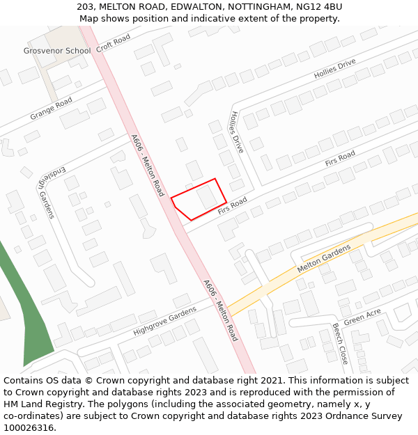 203, MELTON ROAD, EDWALTON, NOTTINGHAM, NG12 4BU: Location map and indicative extent of plot