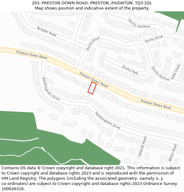 203, PRESTON DOWN ROAD, PRESTON, PAIGNTON, TQ3 1DL: Location map and indicative extent of plot