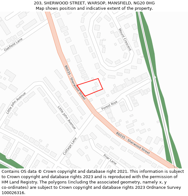 203, SHERWOOD STREET, WARSOP, MANSFIELD, NG20 0HG: Location map and indicative extent of plot