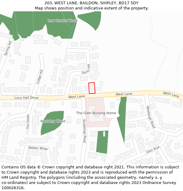203, WEST LANE, BAILDON, SHIPLEY, BD17 5DY: Location map and indicative extent of plot