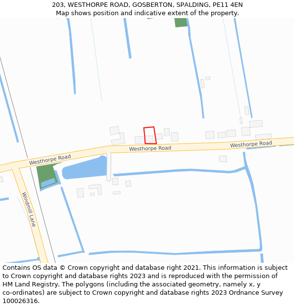 203, WESTHORPE ROAD, GOSBERTON, SPALDING, PE11 4EN: Location map and indicative extent of plot