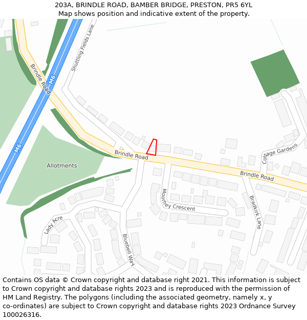 203A, BRINDLE ROAD, BAMBER BRIDGE, PRESTON, PR5 6YL: Location map and indicative extent of plot
