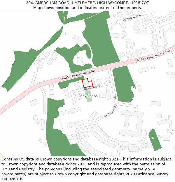 204, AMERSHAM ROAD, HAZLEMERE, HIGH WYCOMBE, HP15 7QT: Location map and indicative extent of plot