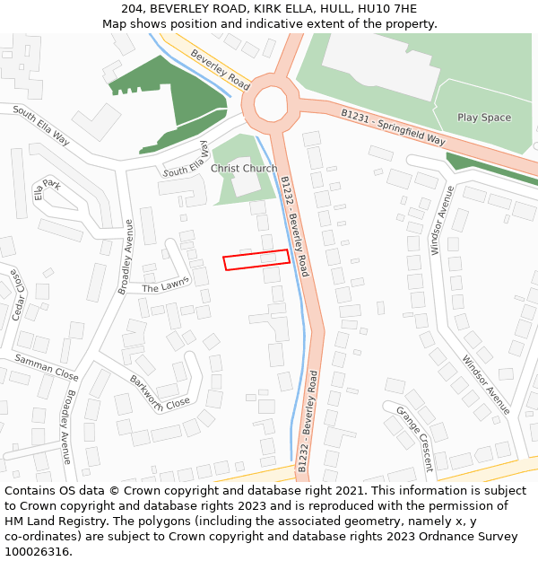 204, BEVERLEY ROAD, KIRK ELLA, HULL, HU10 7HE: Location map and indicative extent of plot