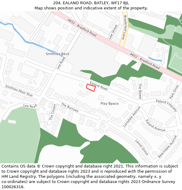 204, EALAND ROAD, BATLEY, WF17 8JL: Location map and indicative extent of plot