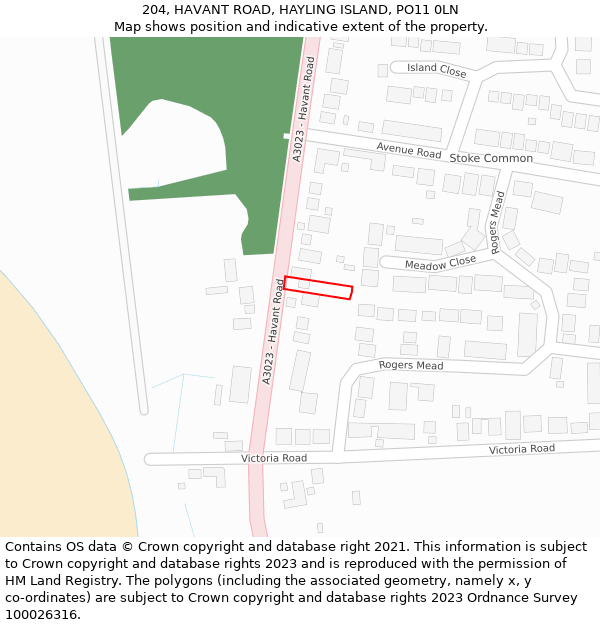 204, HAVANT ROAD, HAYLING ISLAND, PO11 0LN: Location map and indicative extent of plot