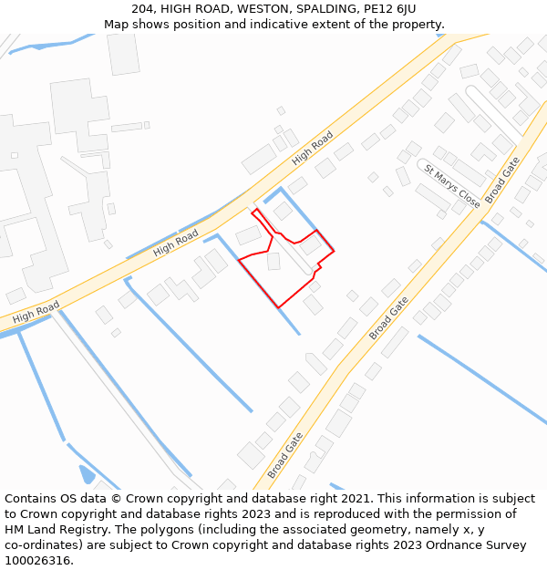 204, HIGH ROAD, WESTON, SPALDING, PE12 6JU: Location map and indicative extent of plot