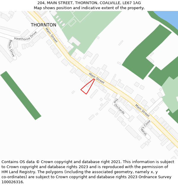 204, MAIN STREET, THORNTON, COALVILLE, LE67 1AG: Location map and indicative extent of plot