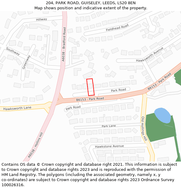 204, PARK ROAD, GUISELEY, LEEDS, LS20 8EN: Location map and indicative extent of plot