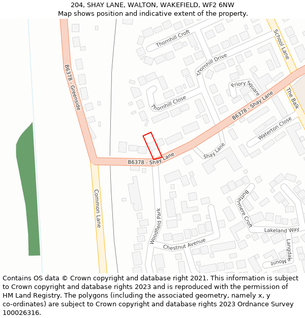 204, SHAY LANE, WALTON, WAKEFIELD, WF2 6NW: Location map and indicative extent of plot