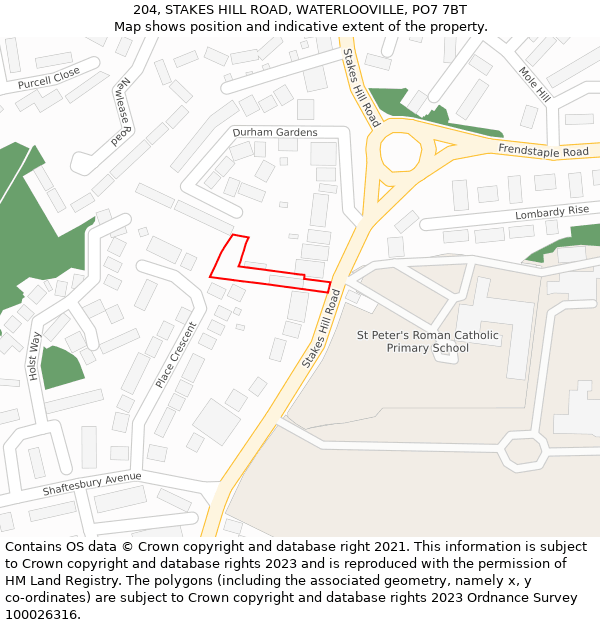 204, STAKES HILL ROAD, WATERLOOVILLE, PO7 7BT: Location map and indicative extent of plot