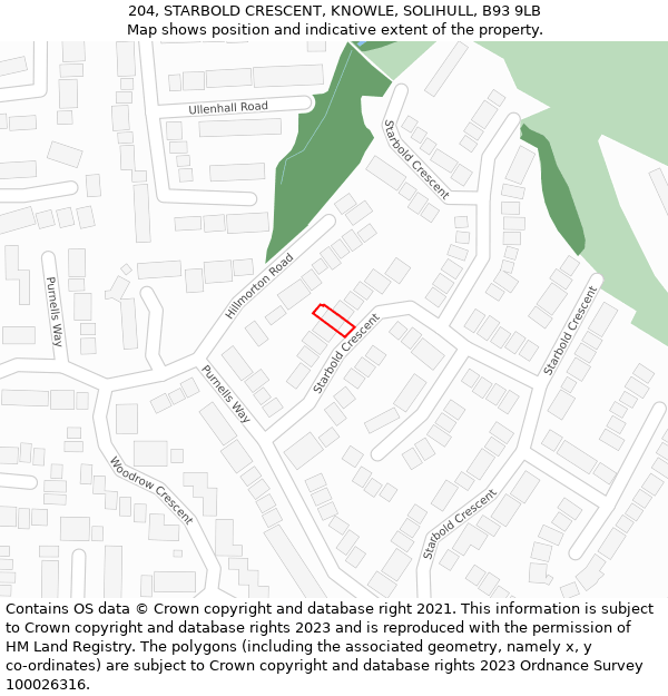 204, STARBOLD CRESCENT, KNOWLE, SOLIHULL, B93 9LB: Location map and indicative extent of plot