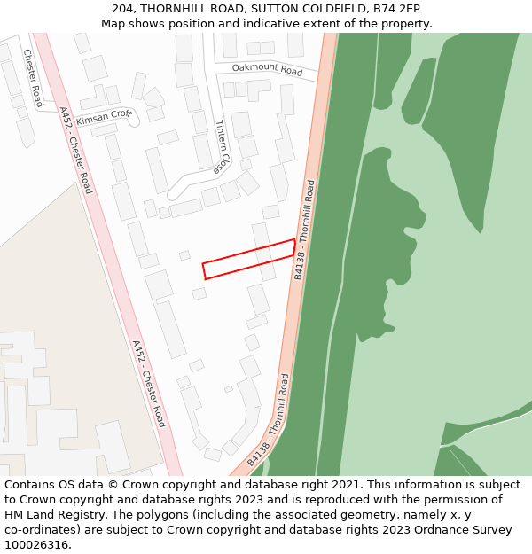 204, THORNHILL ROAD, SUTTON COLDFIELD, B74 2EP: Location map and indicative extent of plot