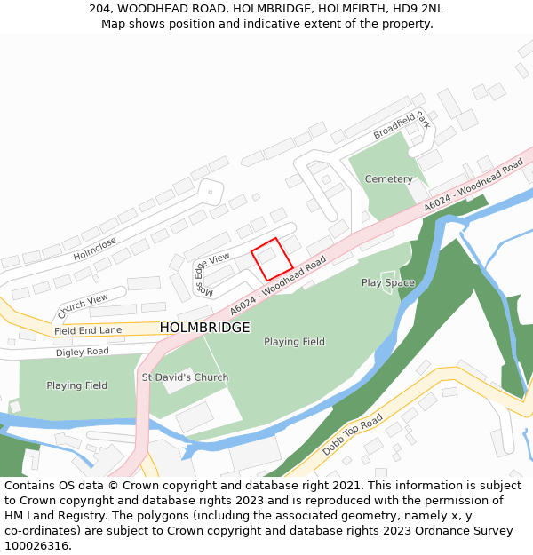 204, WOODHEAD ROAD, HOLMBRIDGE, HOLMFIRTH, HD9 2NL: Location map and indicative extent of plot