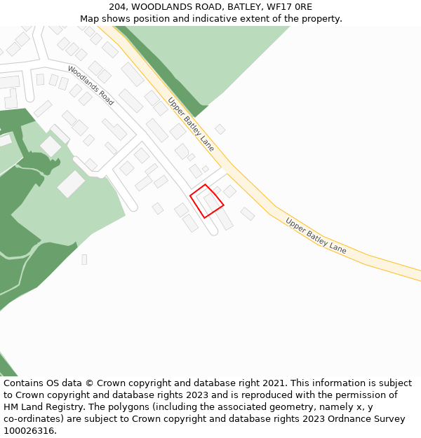 204, WOODLANDS ROAD, BATLEY, WF17 0RE: Location map and indicative extent of plot