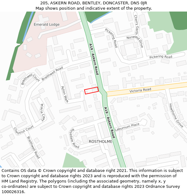 205, ASKERN ROAD, BENTLEY, DONCASTER, DN5 0JR: Location map and indicative extent of plot