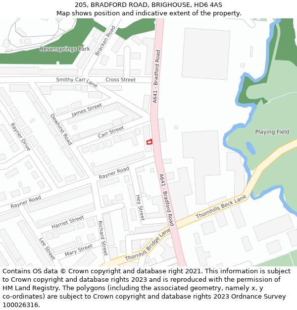 205, BRADFORD ROAD, BRIGHOUSE, HD6 4AS: Location map and indicative extent of plot