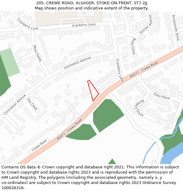 205, CREWE ROAD, ALSAGER, STOKE-ON-TRENT, ST7 2JJ: Location map and indicative extent of plot