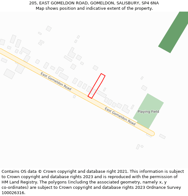 205, EAST GOMELDON ROAD, GOMELDON, SALISBURY, SP4 6NA: Location map and indicative extent of plot