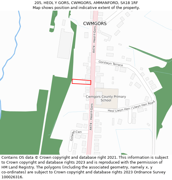 205, HEOL Y GORS, CWMGORS, AMMANFORD, SA18 1RF: Location map and indicative extent of plot