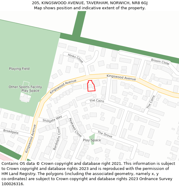 205, KINGSWOOD AVENUE, TAVERHAM, NORWICH, NR8 6GJ: Location map and indicative extent of plot