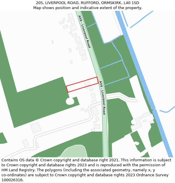 205, LIVERPOOL ROAD, RUFFORD, ORMSKIRK, L40 1SD: Location map and indicative extent of plot