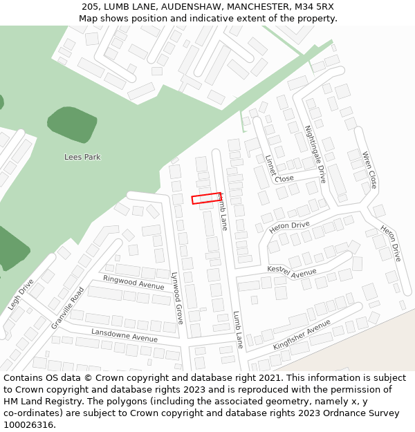 205, LUMB LANE, AUDENSHAW, MANCHESTER, M34 5RX: Location map and indicative extent of plot