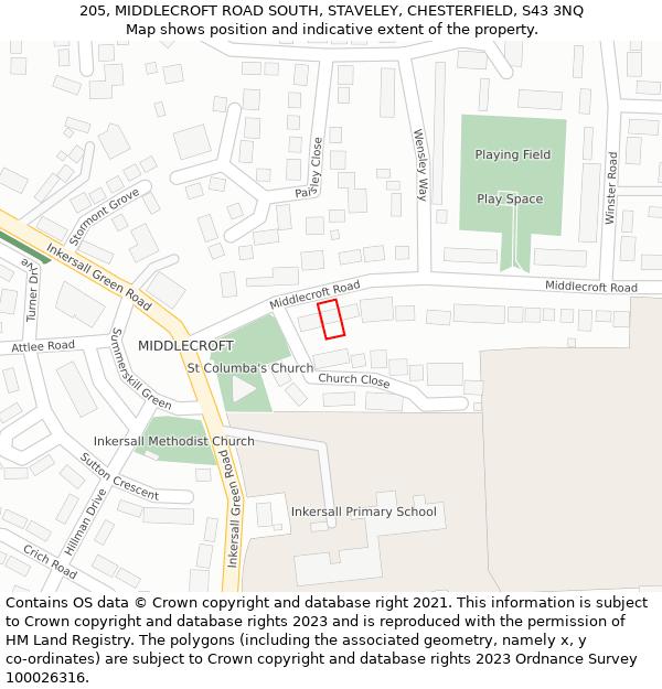 205, MIDDLECROFT ROAD SOUTH, STAVELEY, CHESTERFIELD, S43 3NQ: Location map and indicative extent of plot